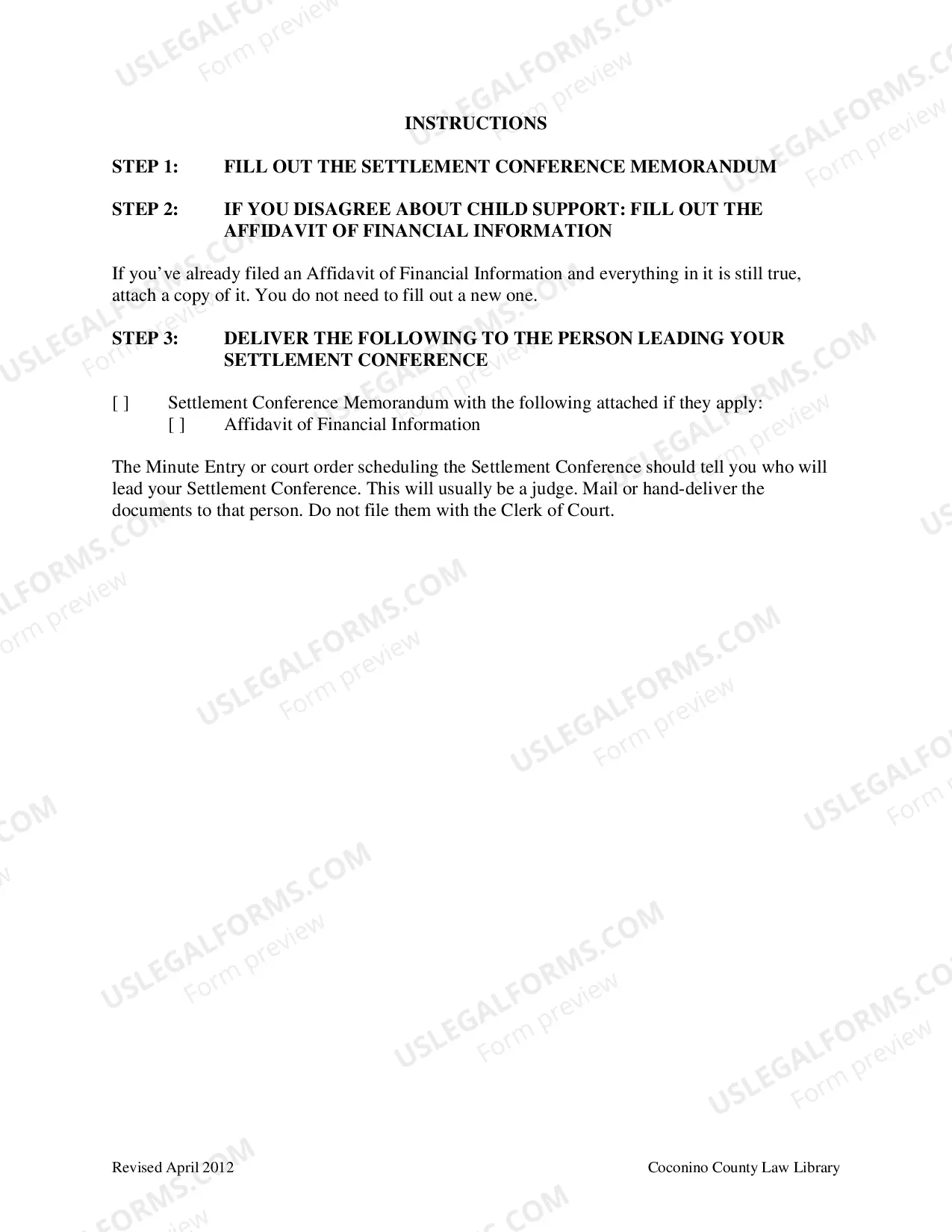 Preview Settlement Conference Memorandum: For Custody
