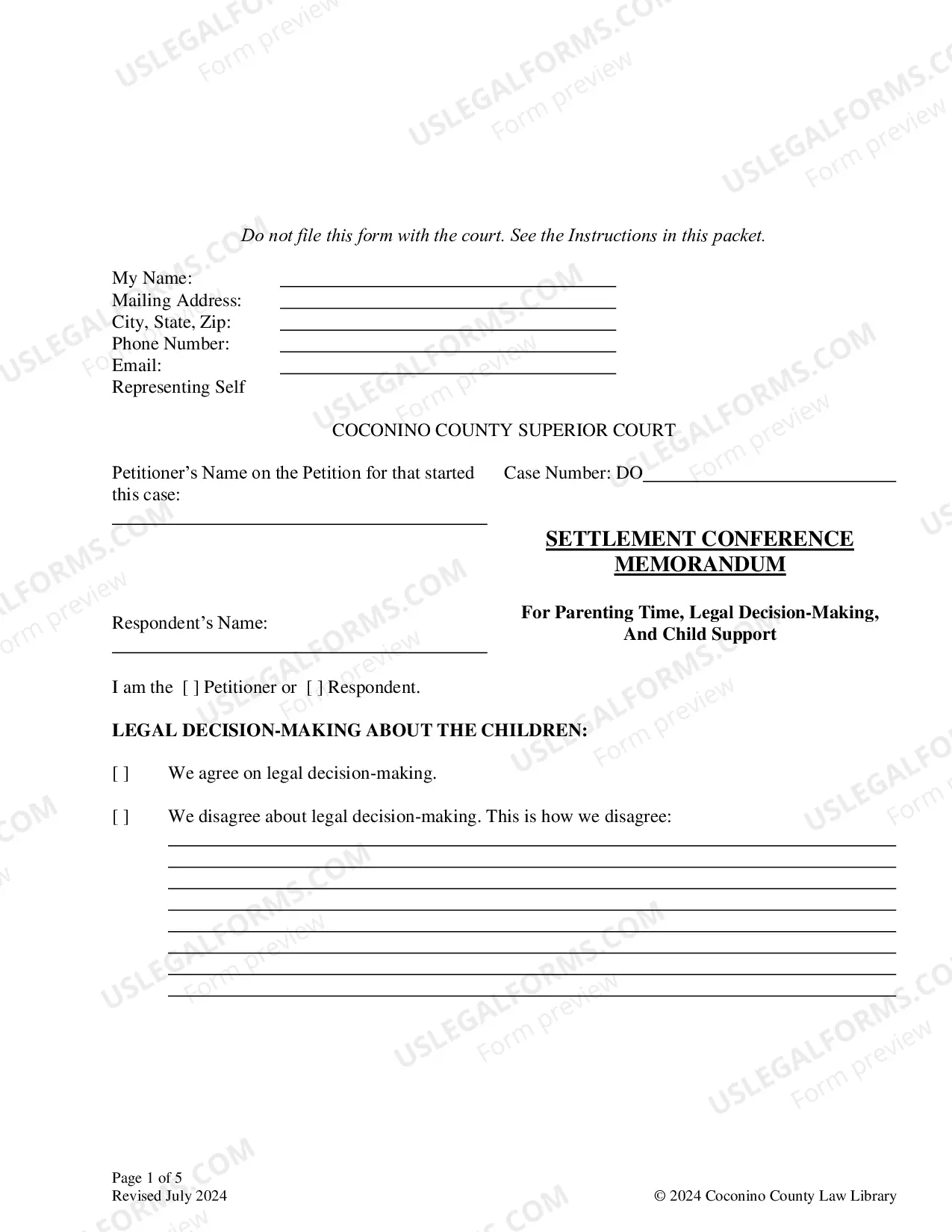 Preview Settlement Conference Memorandum: For Custody