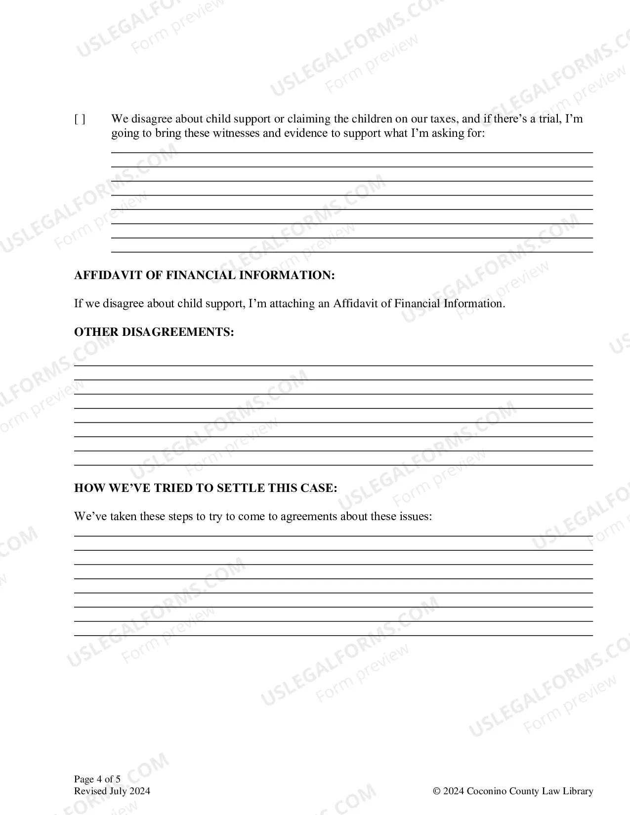 Preview Settlement Conference Memorandum: For Custody
