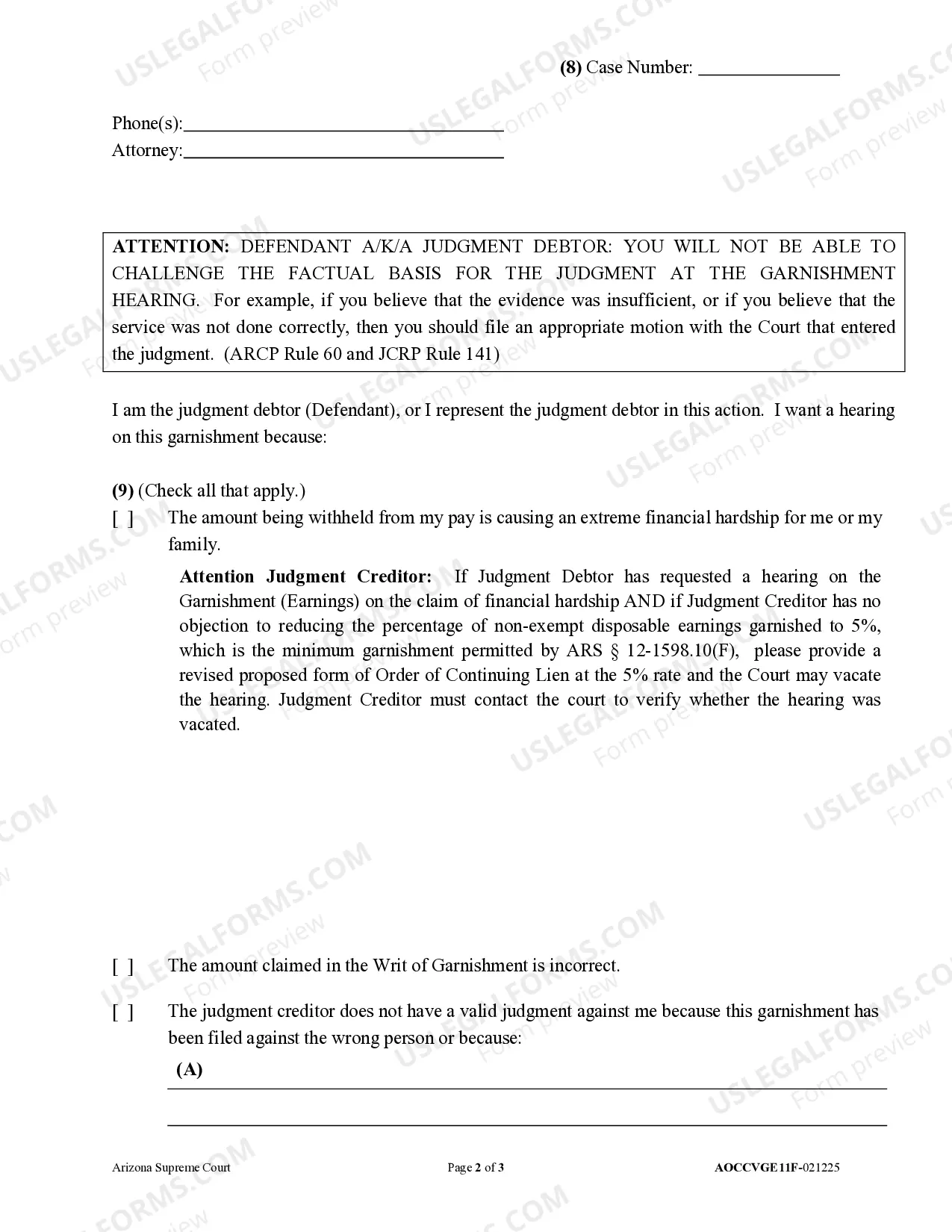 Preview Request for Hearing on Garnishment