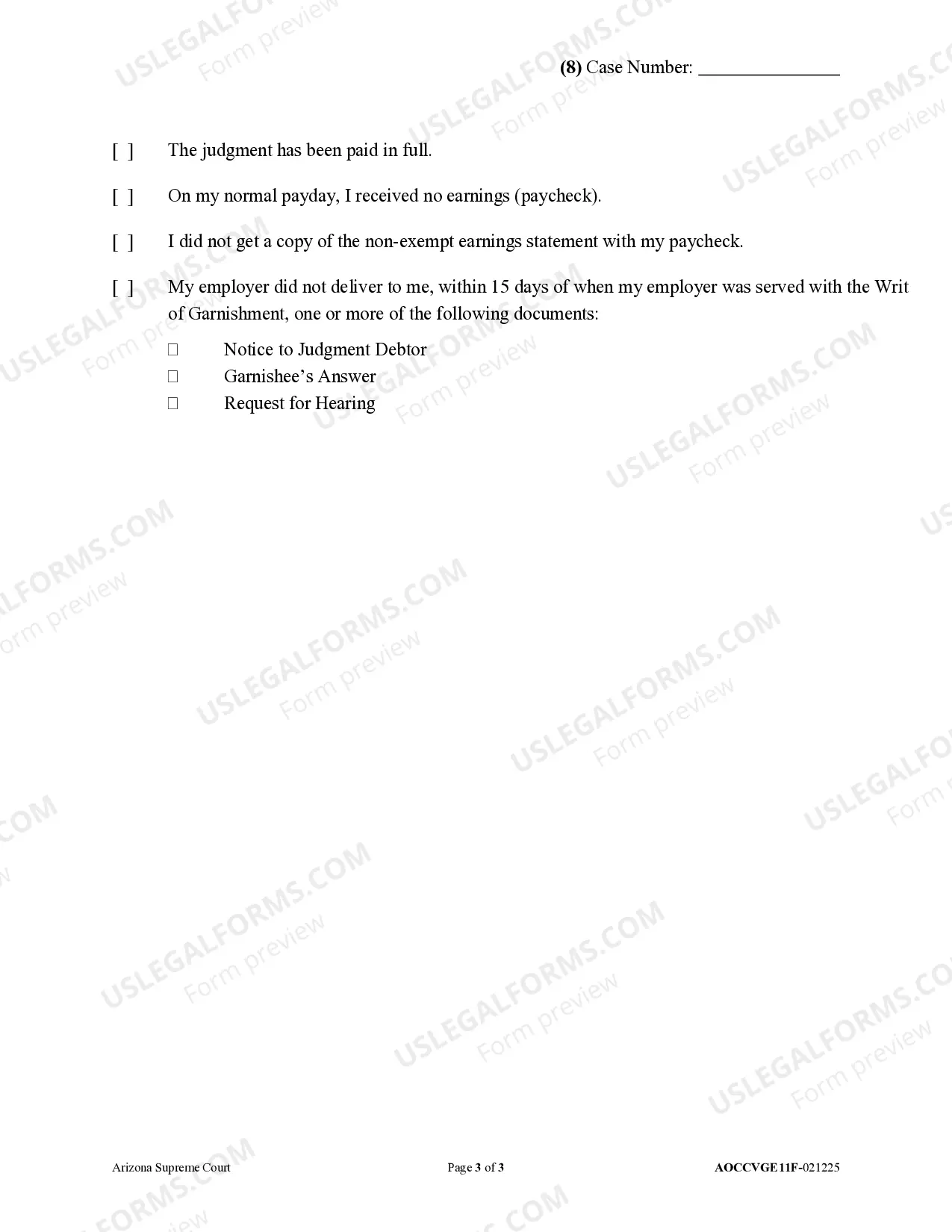 Preview Request for Hearing on Garnishment