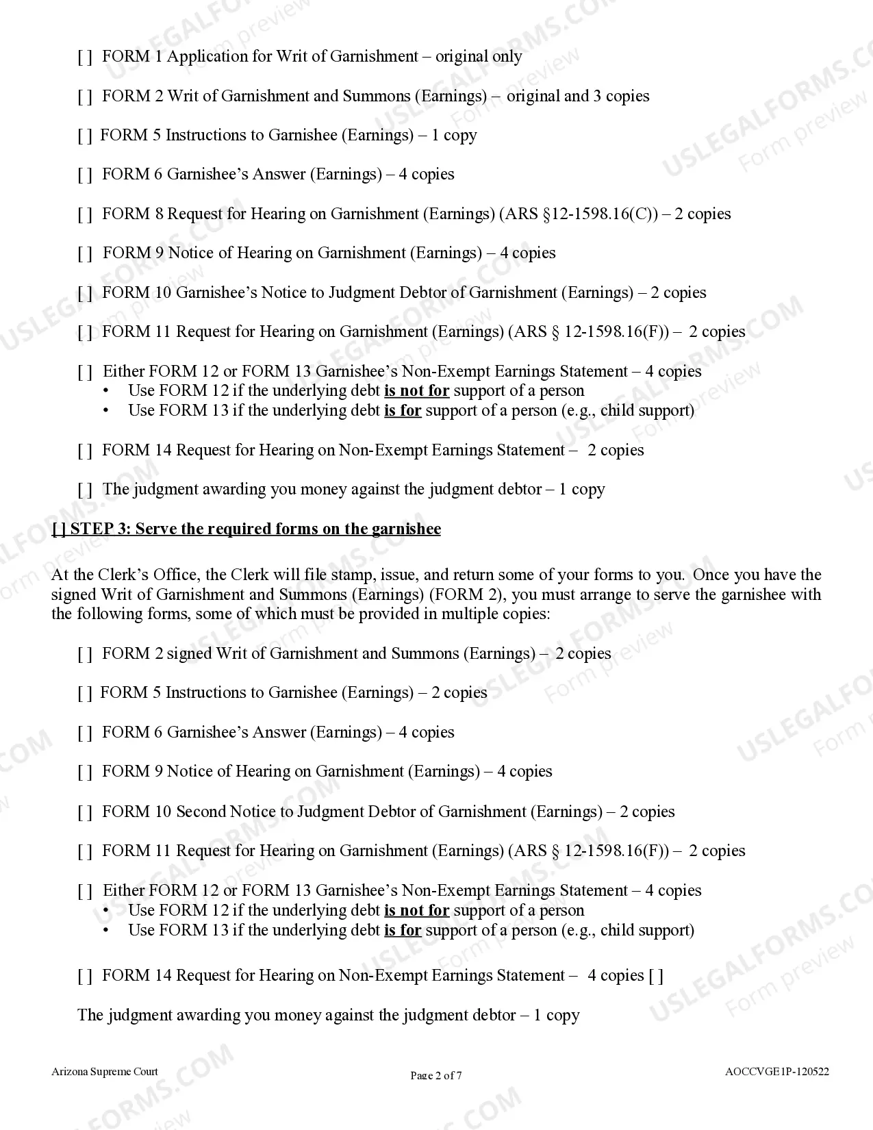 Preview Process Check List for the Judgment Creditor in a Garnishment of Earnings