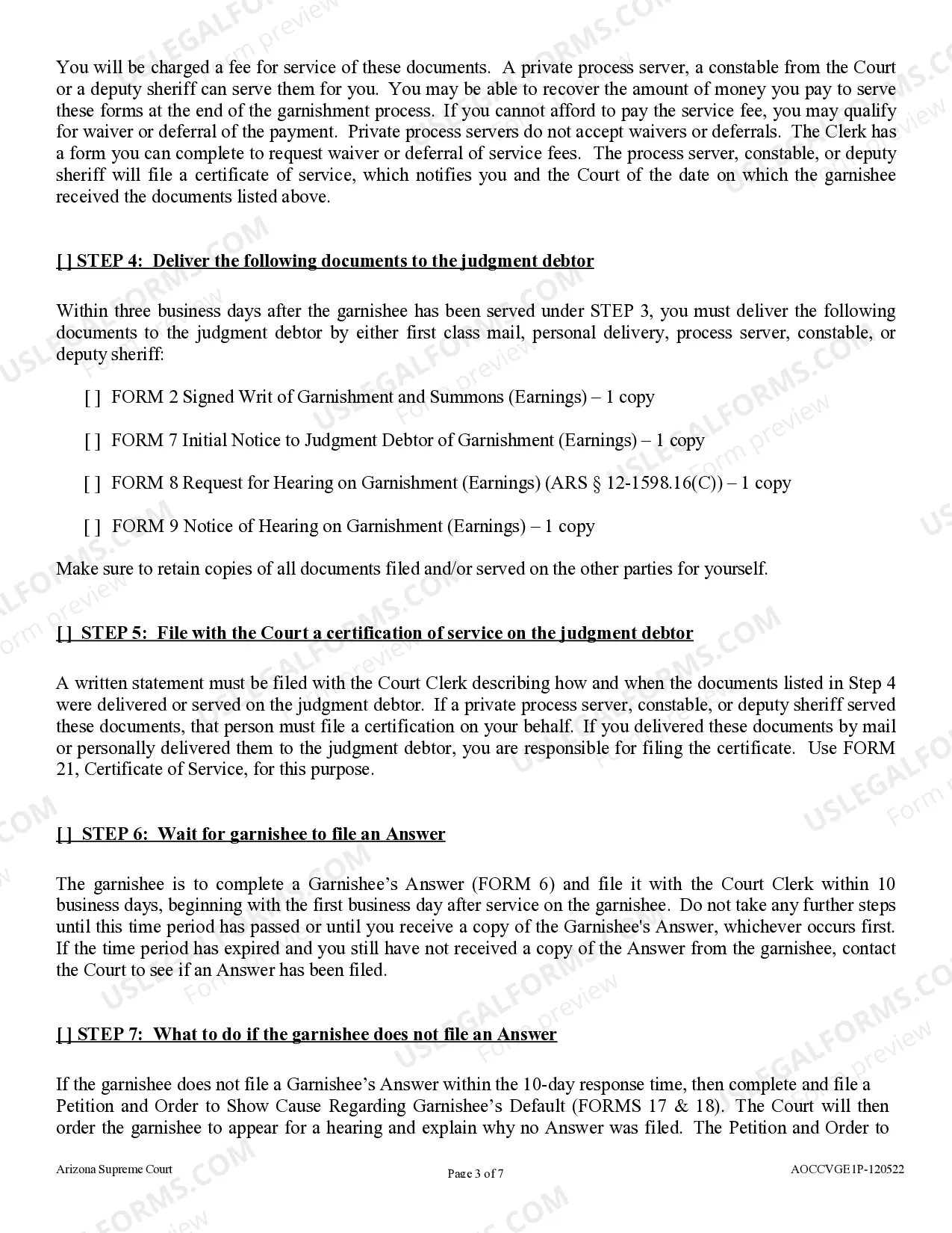 Preview Process Check List for the Judgment Creditor in a Garnishment of Earnings