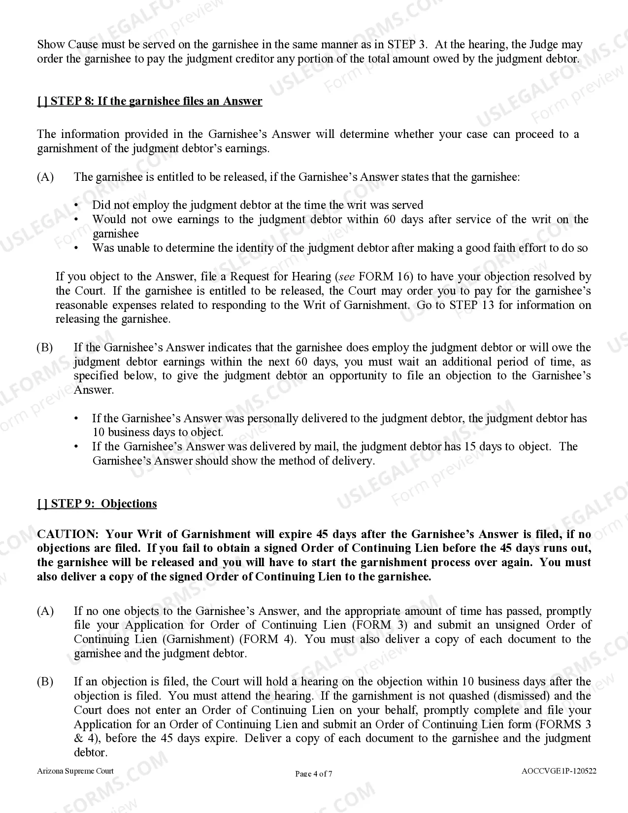 Preview Process Check List for the Judgment Creditor in a Garnishment of Earnings