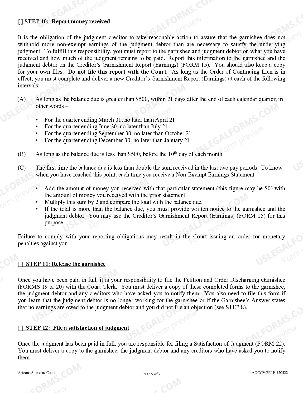 Preview Process Check List for the Judgment Creditor in a Garnishment of Earnings