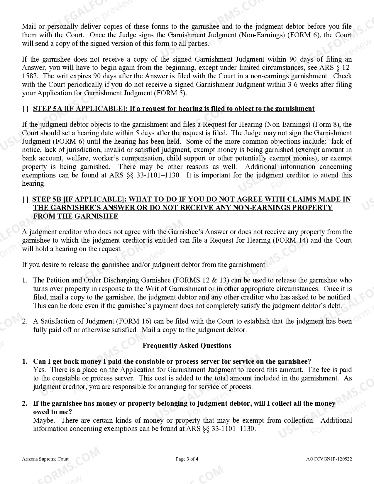 Preview Process Check List for the Judgment Creditor in a Garnishment of Non-Earnings