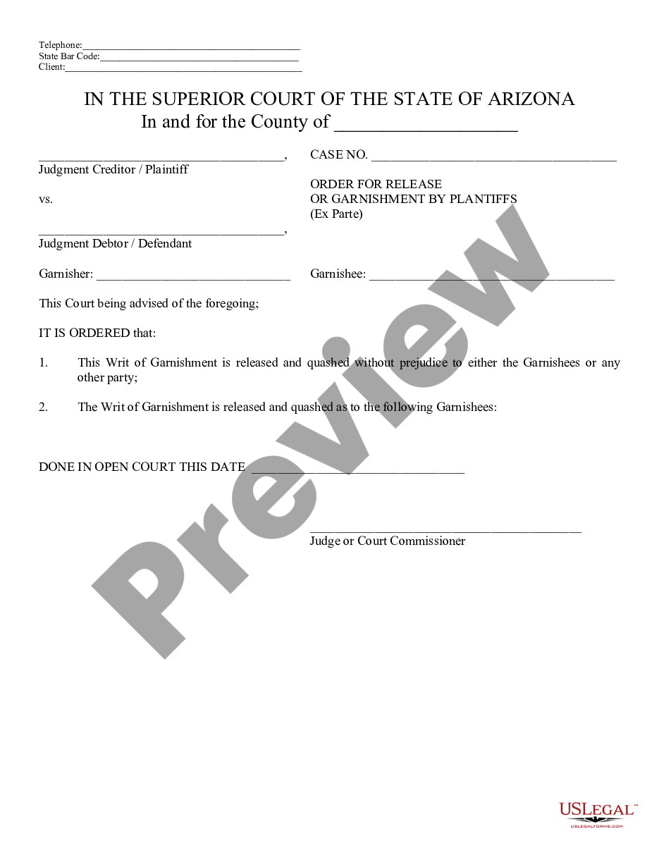 form Notice of Release of Garnishment and Order preview