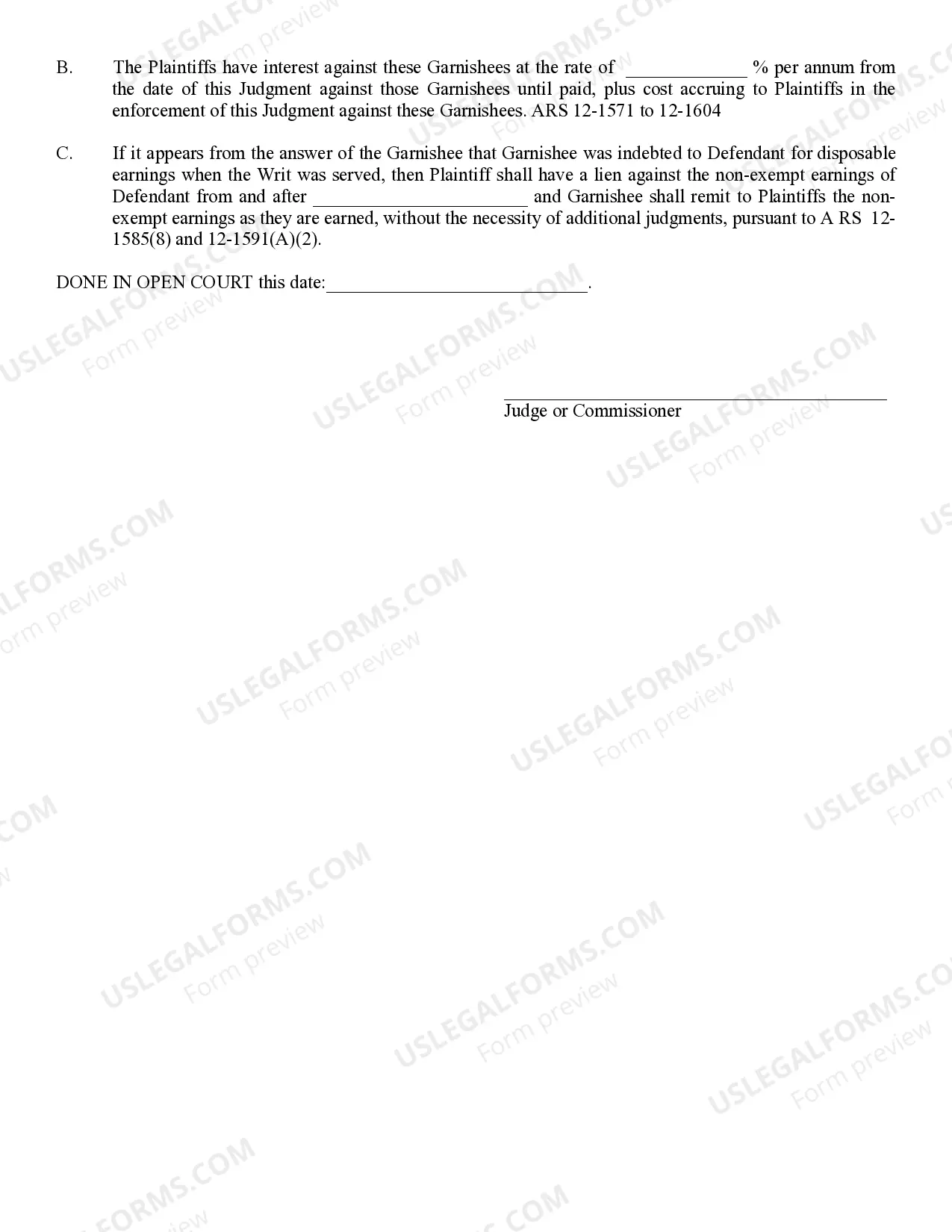 Preview Judgment Against Garnishee Holding Funds