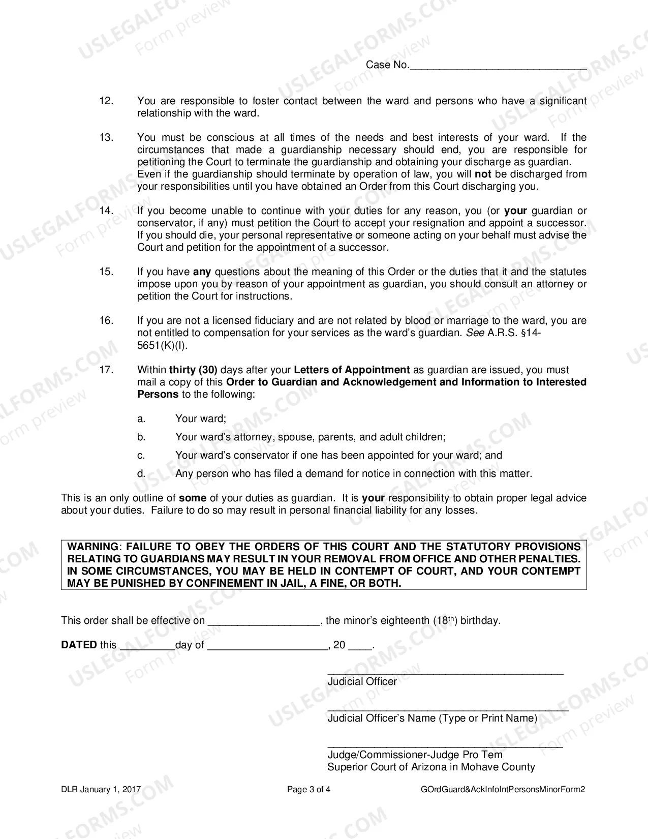Preview Order to Guardian and Acknowledgement and Information to Interested Persons