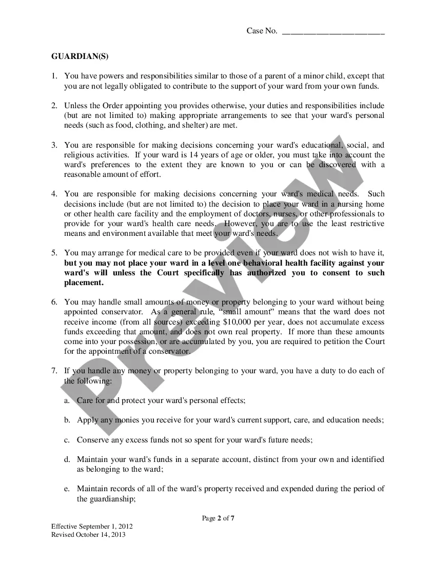 Preview Order to Guardian and Conservator and Acknowledgement and Information to Interested Persons