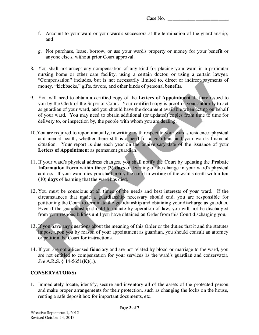 Preview Order to Guardian and Conservator and Acknowledgement and Information to Interested Persons