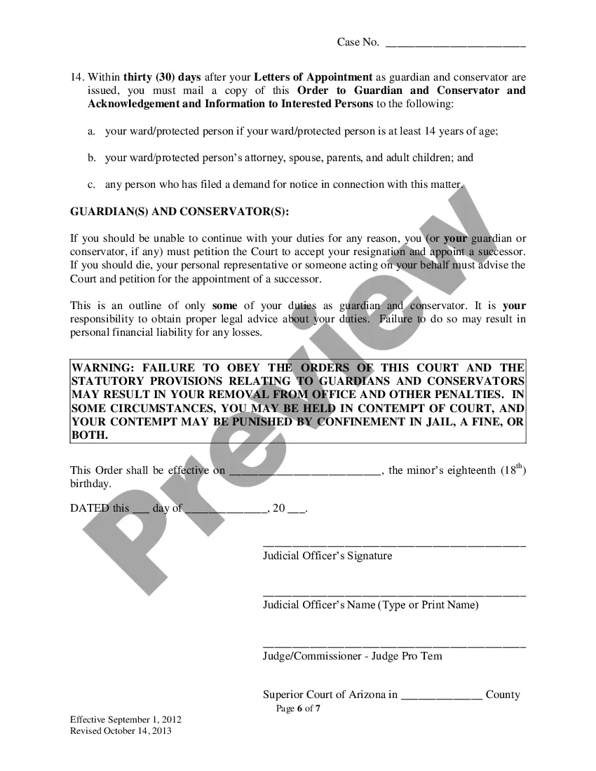 Preview Order to Guardian and Conservator and Acknowledgement and Information to Interested Persons