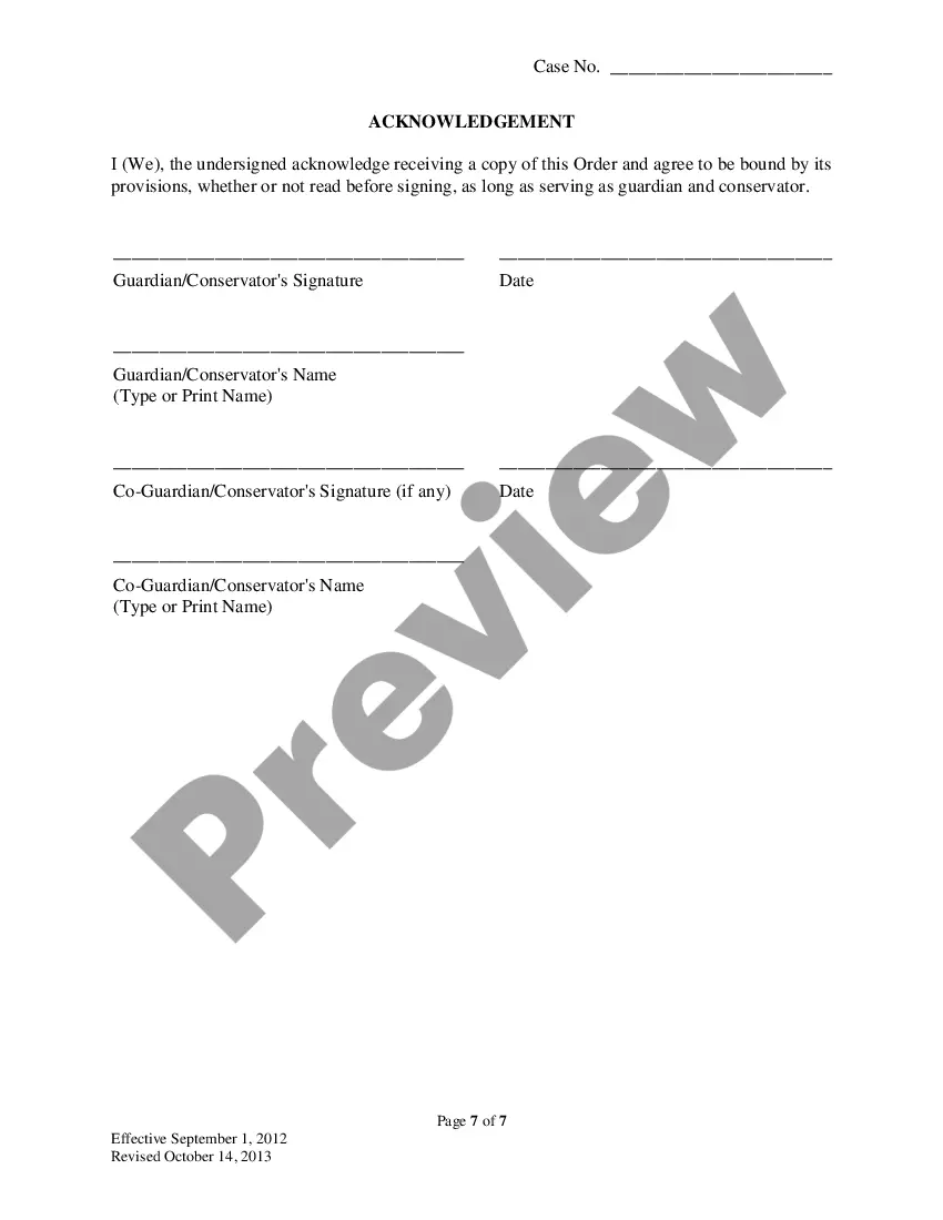 Preview Order to Guardian and Conservator and Acknowledgement and Information to Interested Persons