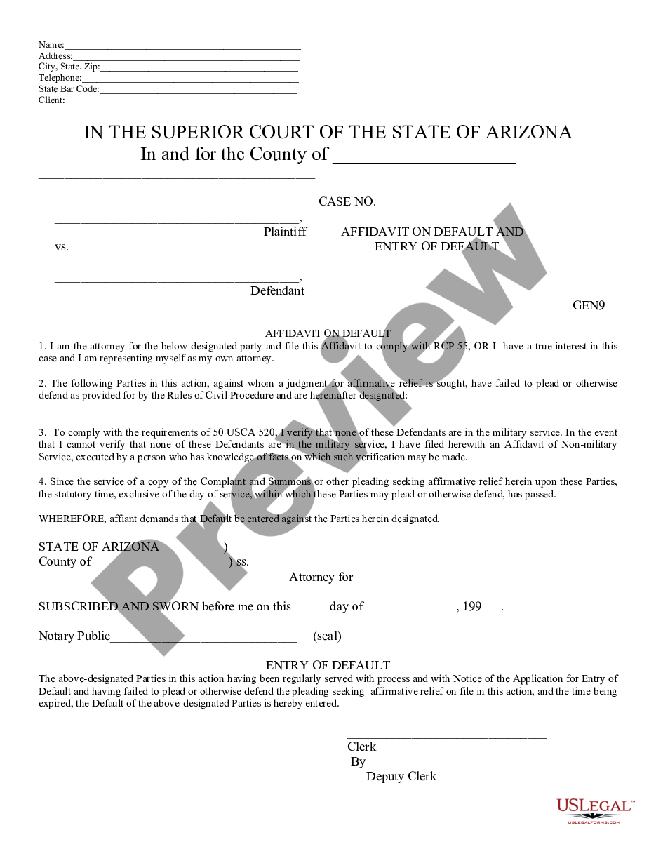 Application And Affidavit Of Default Arizona Withdrawal Us Legal Forms 4085