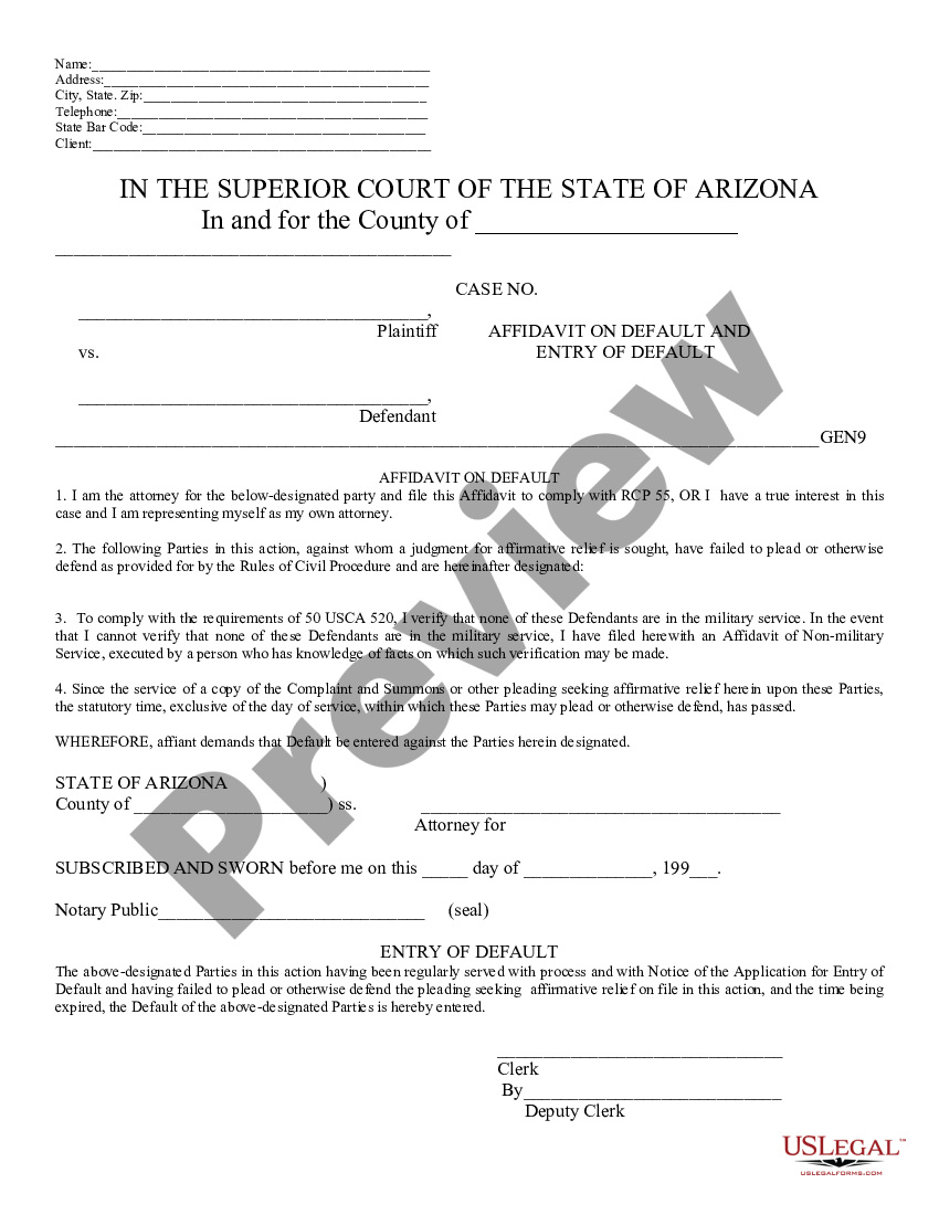 Application And Affidavit Of Default Arizona Withdrawal Us Legal Forms 4085