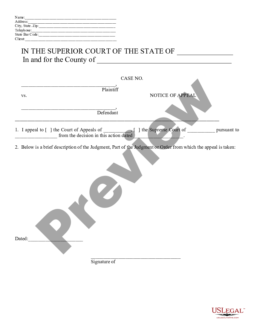 form Notice of Appeal preview