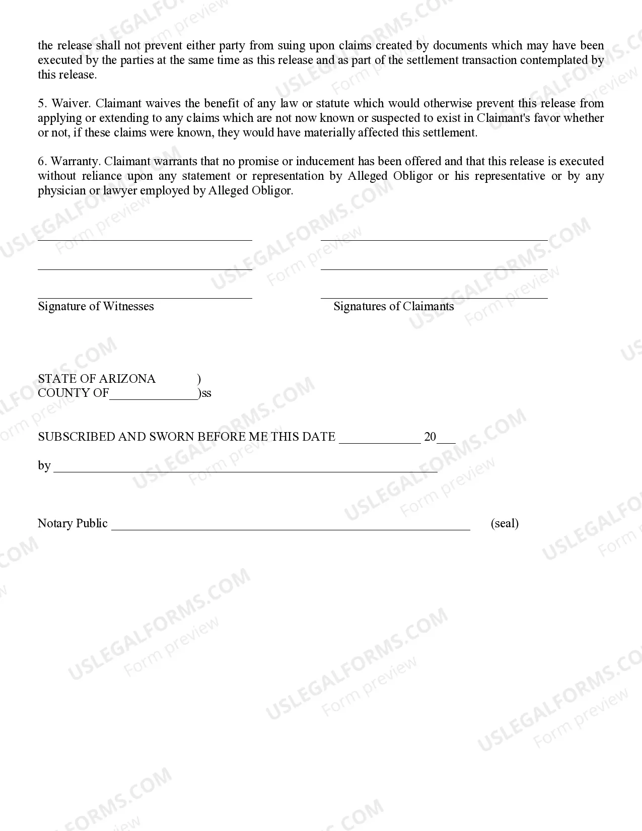 Preview Unilateral Release of Claim