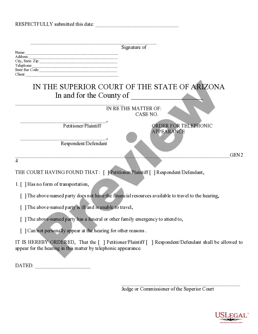 Preview Motion and Order for Telephonic Appearance
