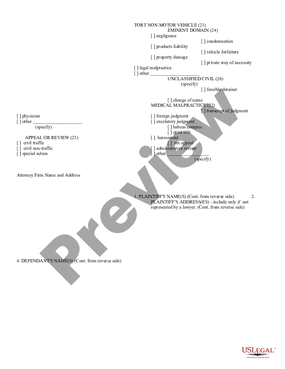 form Pima Civil Cover Sheet preview