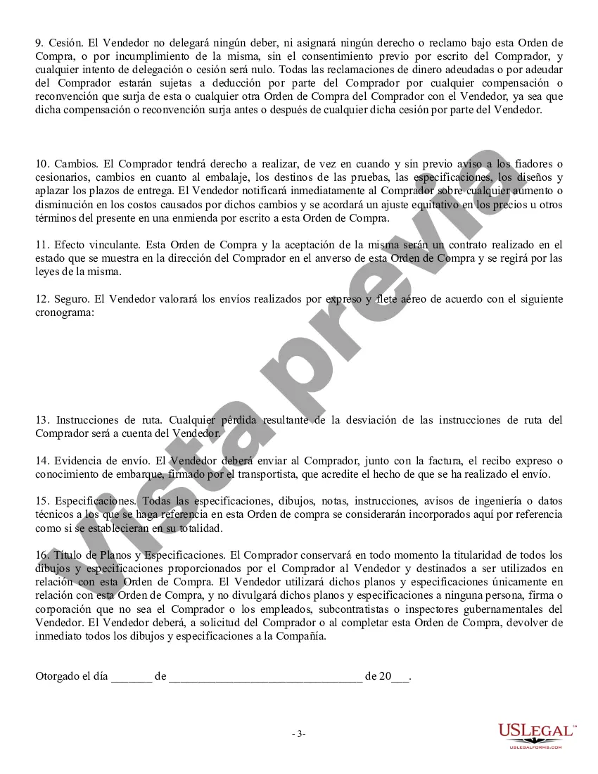 Preview Orden de Compra, Estándar