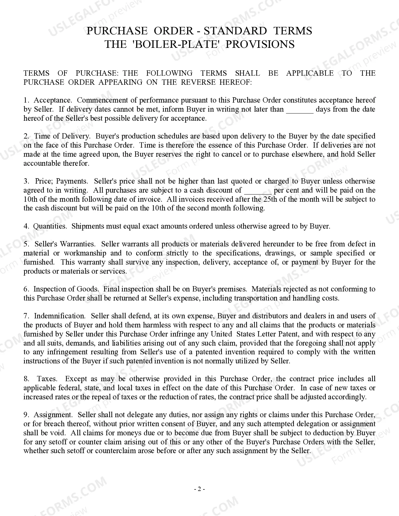 Preview Purchase Order, Standard