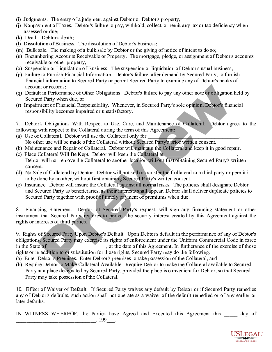 page 1 Security Agreement preview