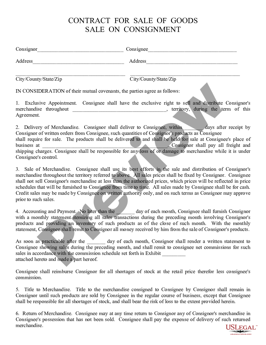 page 0 Sale on Consignment Agreement preview