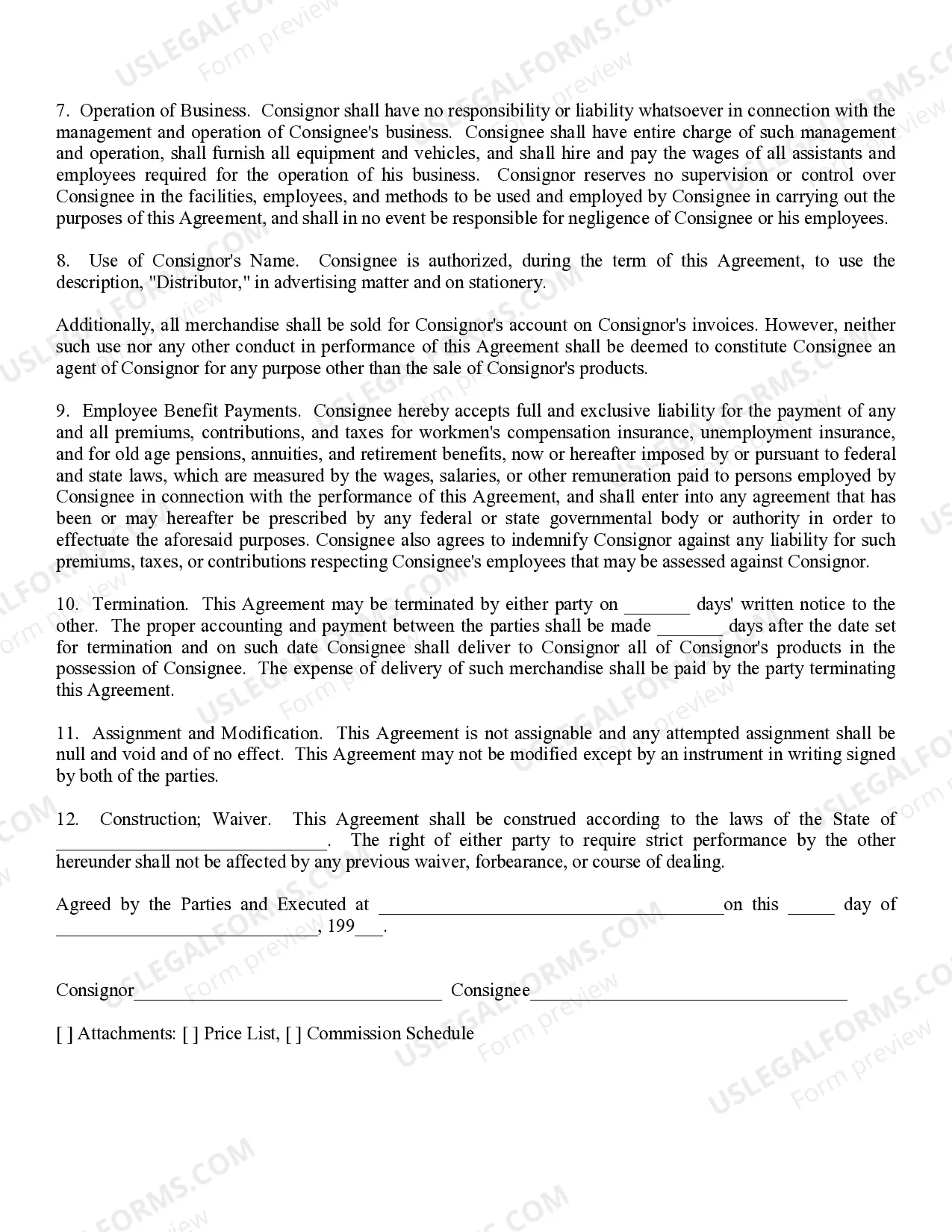 Preview Sale on Consignment Agreement