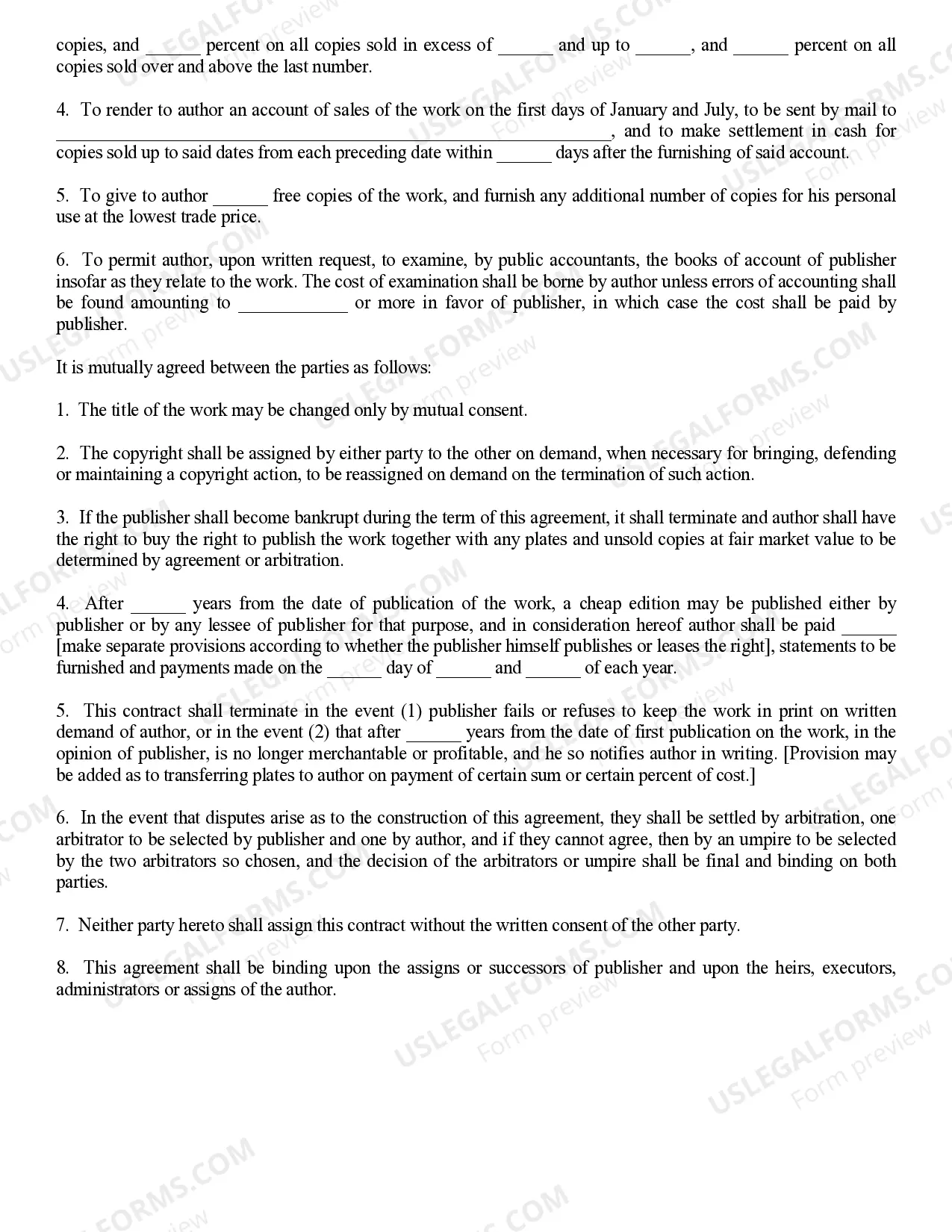 Preview Agreement Between Publisher and Author