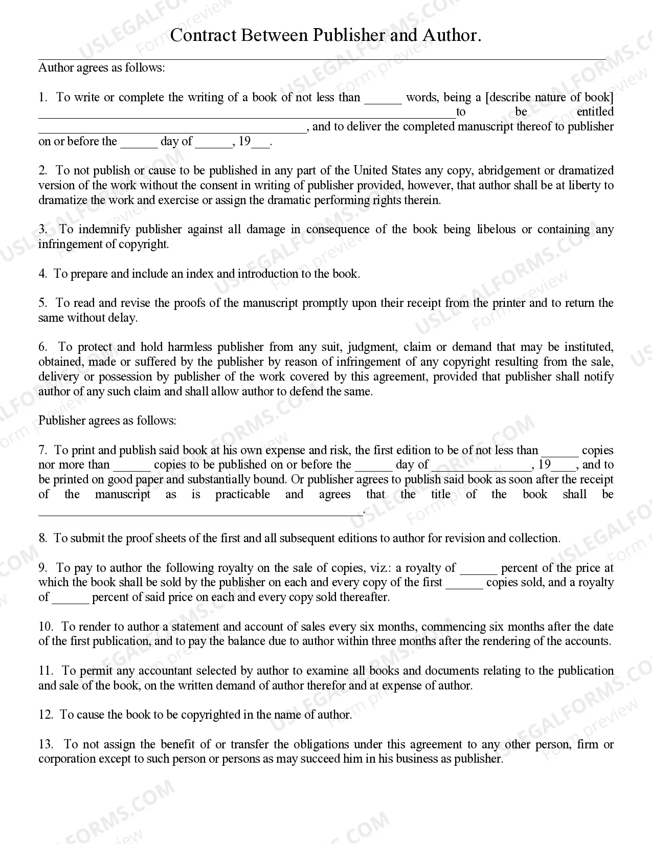 Preview Agreement Between Publisher and Author