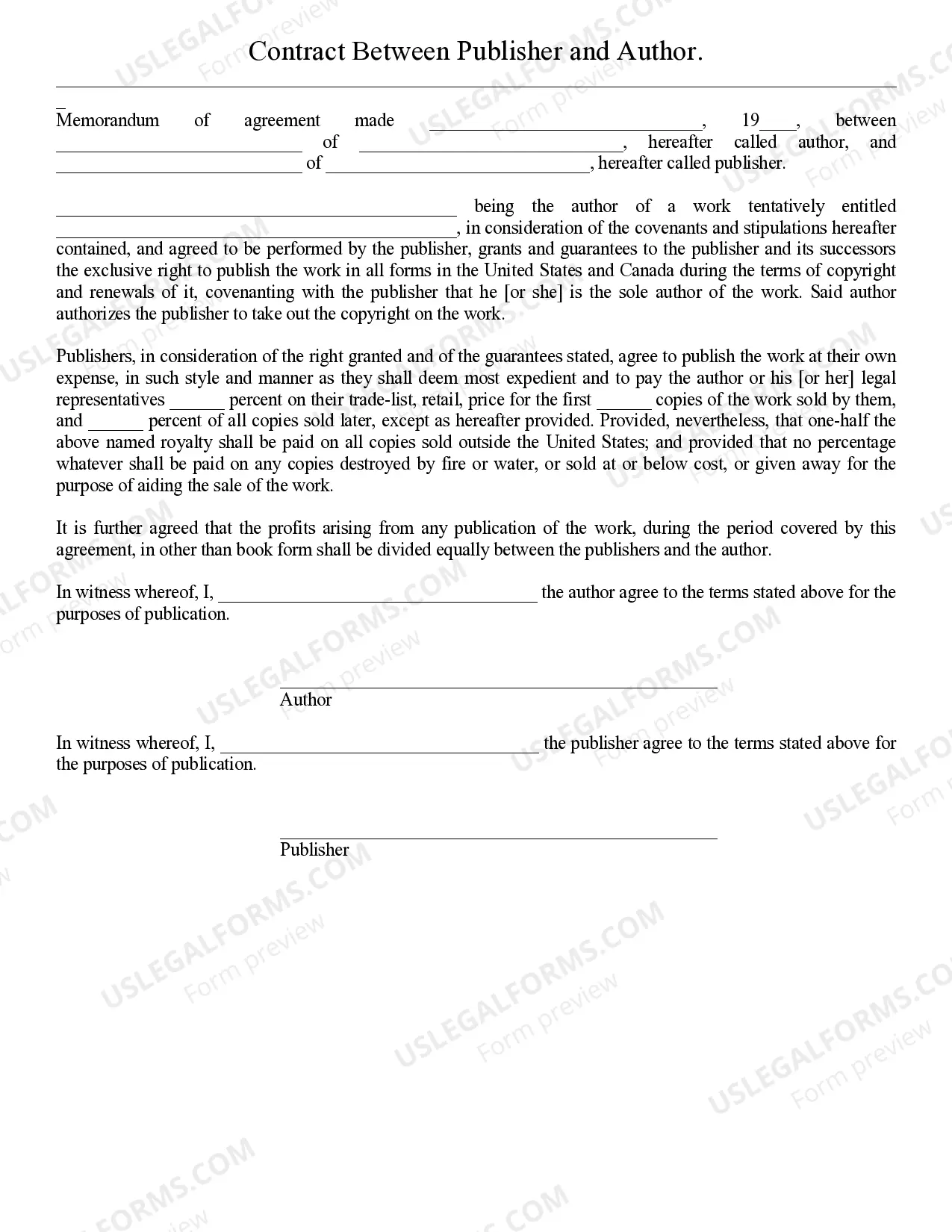 Preview Agreement Between Publisher and Author