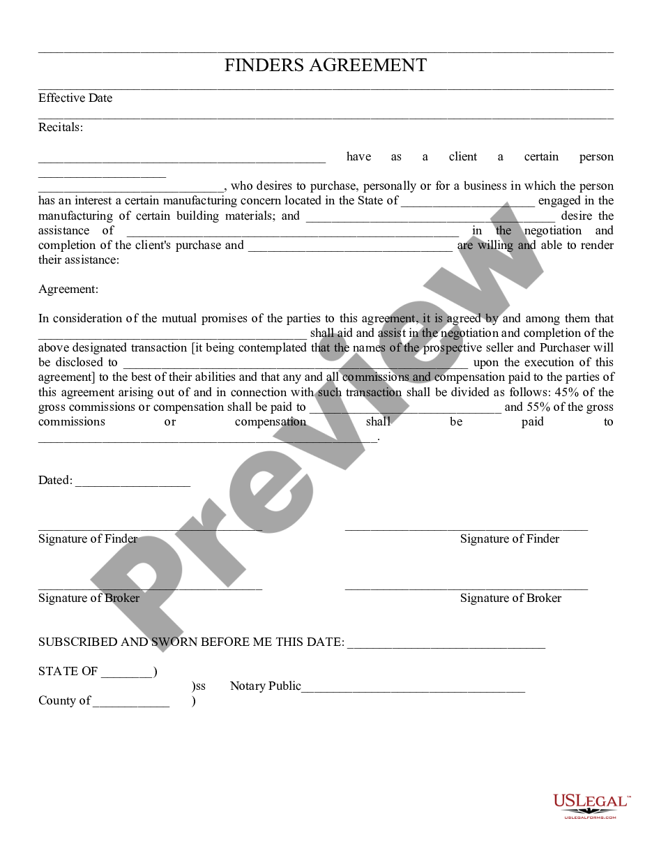 form Finders Agreement preview