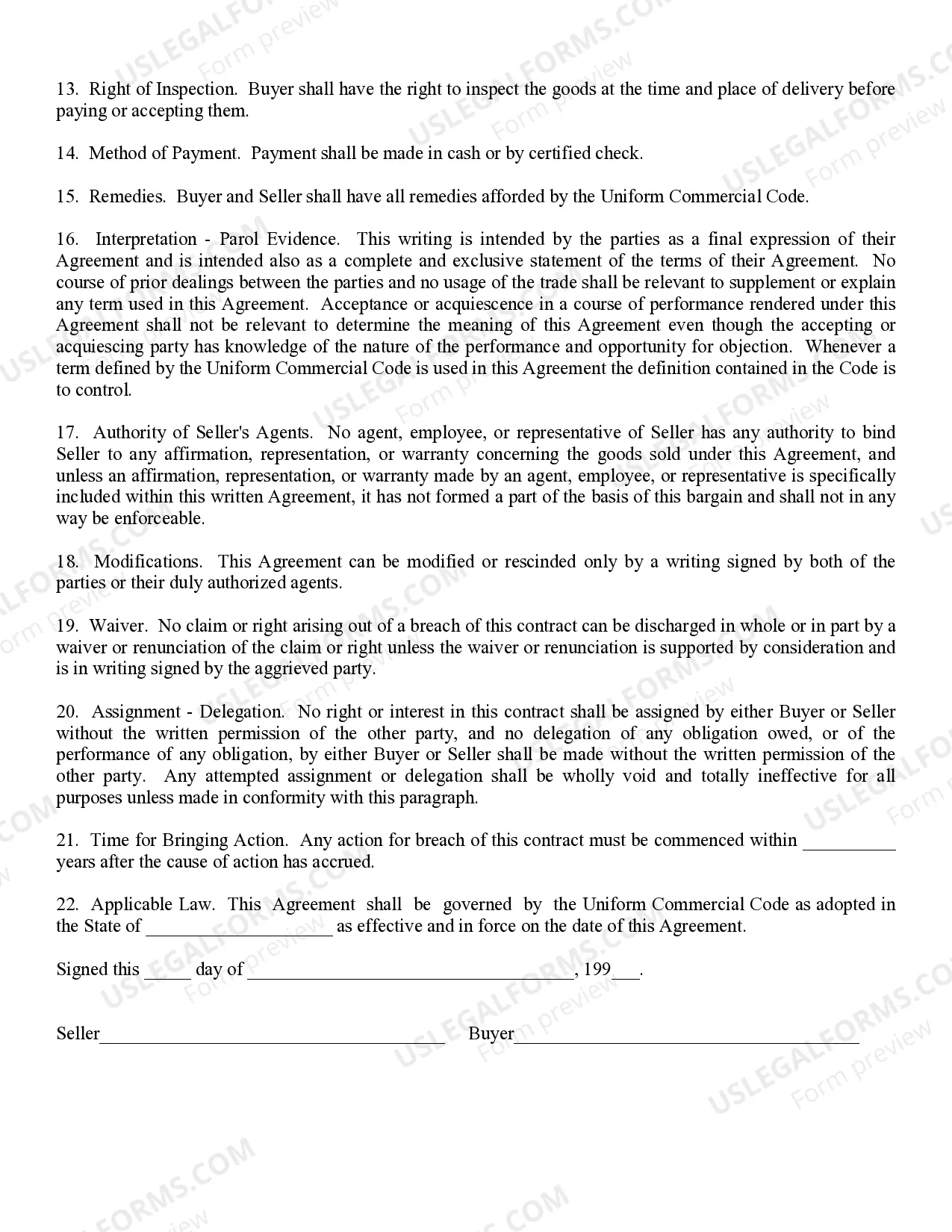Preview Contract - Sale of Goods