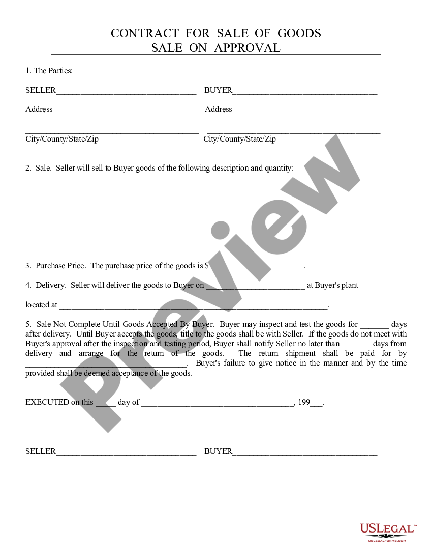 form Sale of Goods, Approval preview