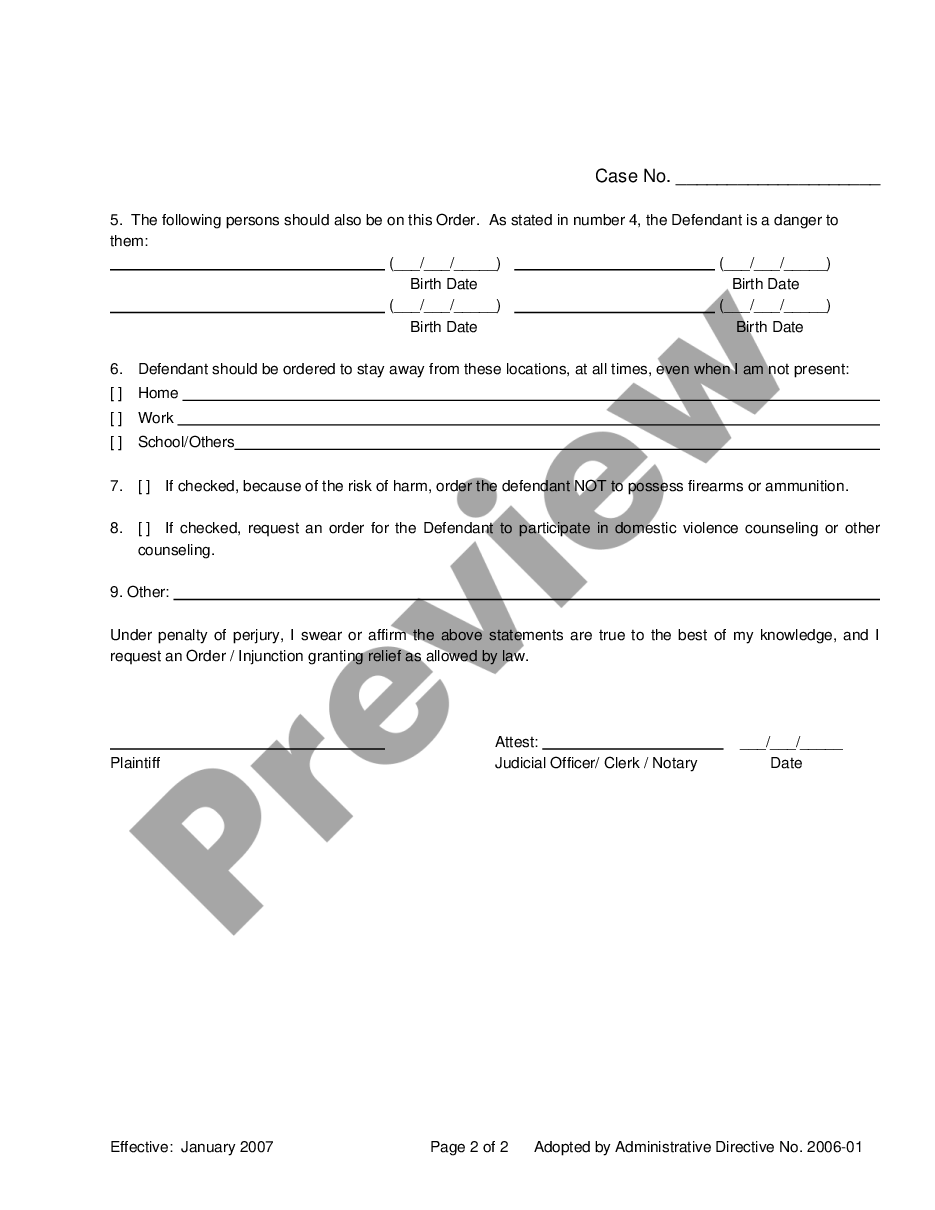 page 1 Petition for Injunction Against Workplace Harassment - Superior Court preview