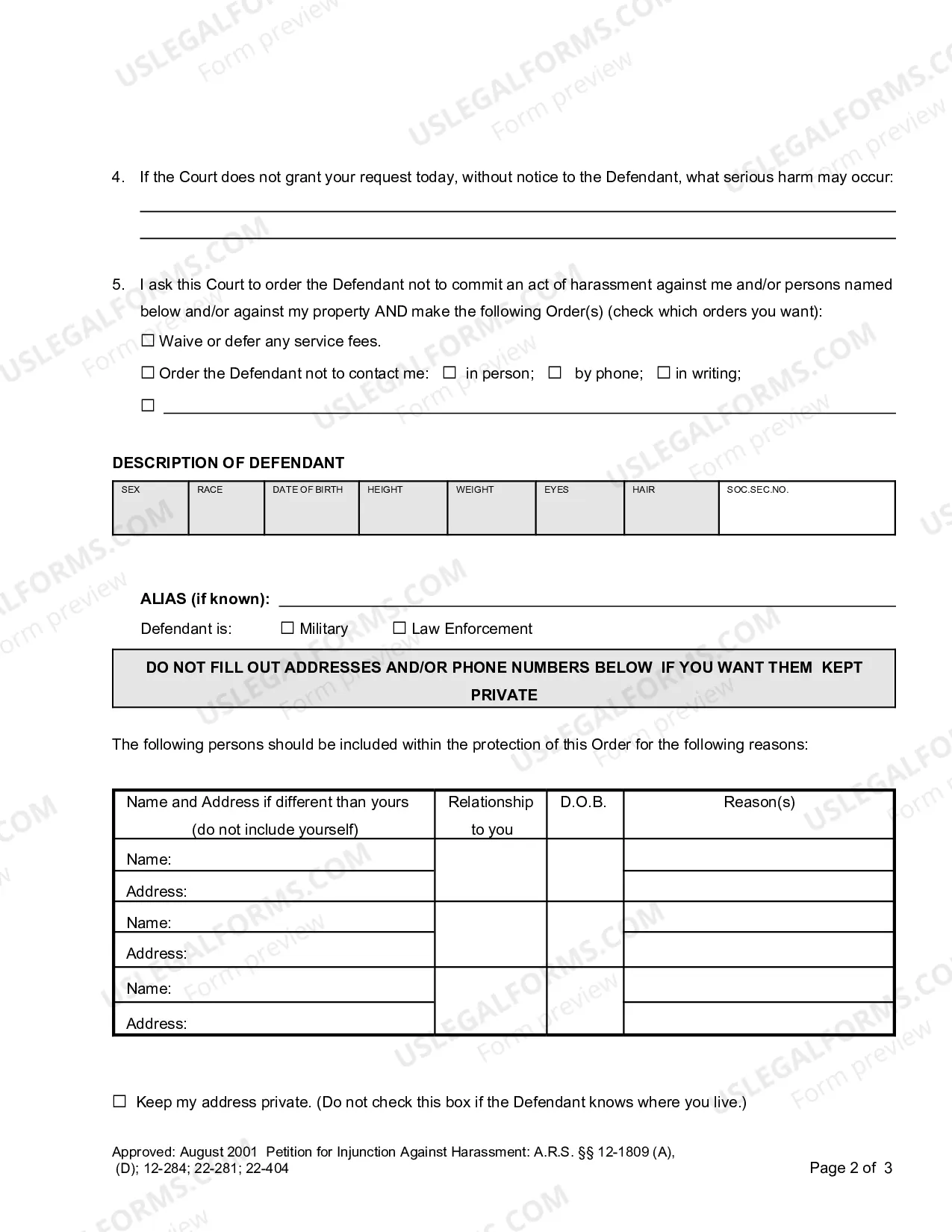 Preview Petition for Injunction Against Harassment - Superior Court