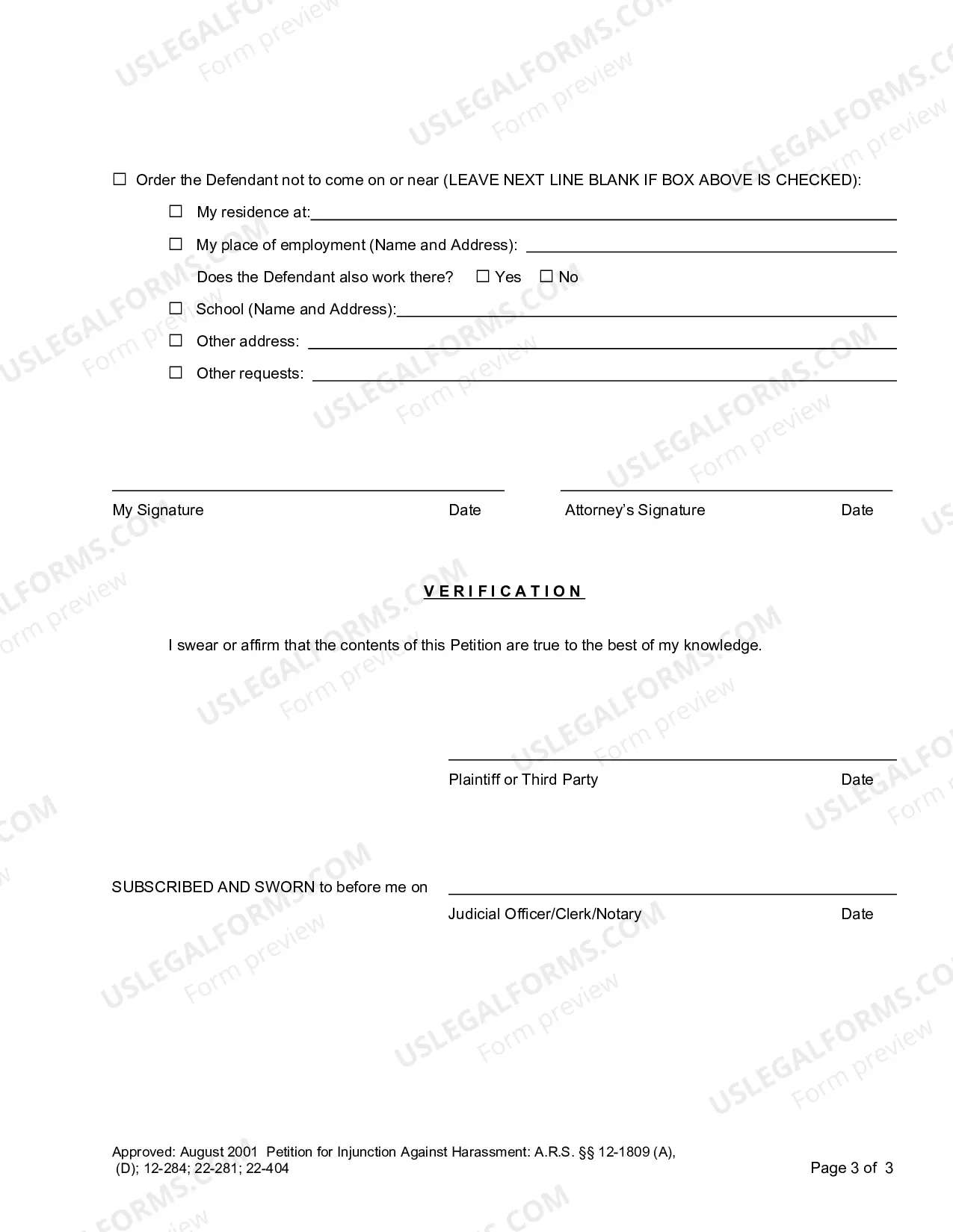 Preview Petition for Injunction Against Harassment - Superior Court