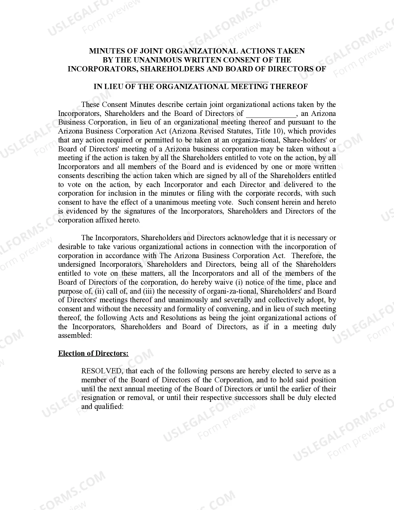 Preview Minutes for Organizational Meeting