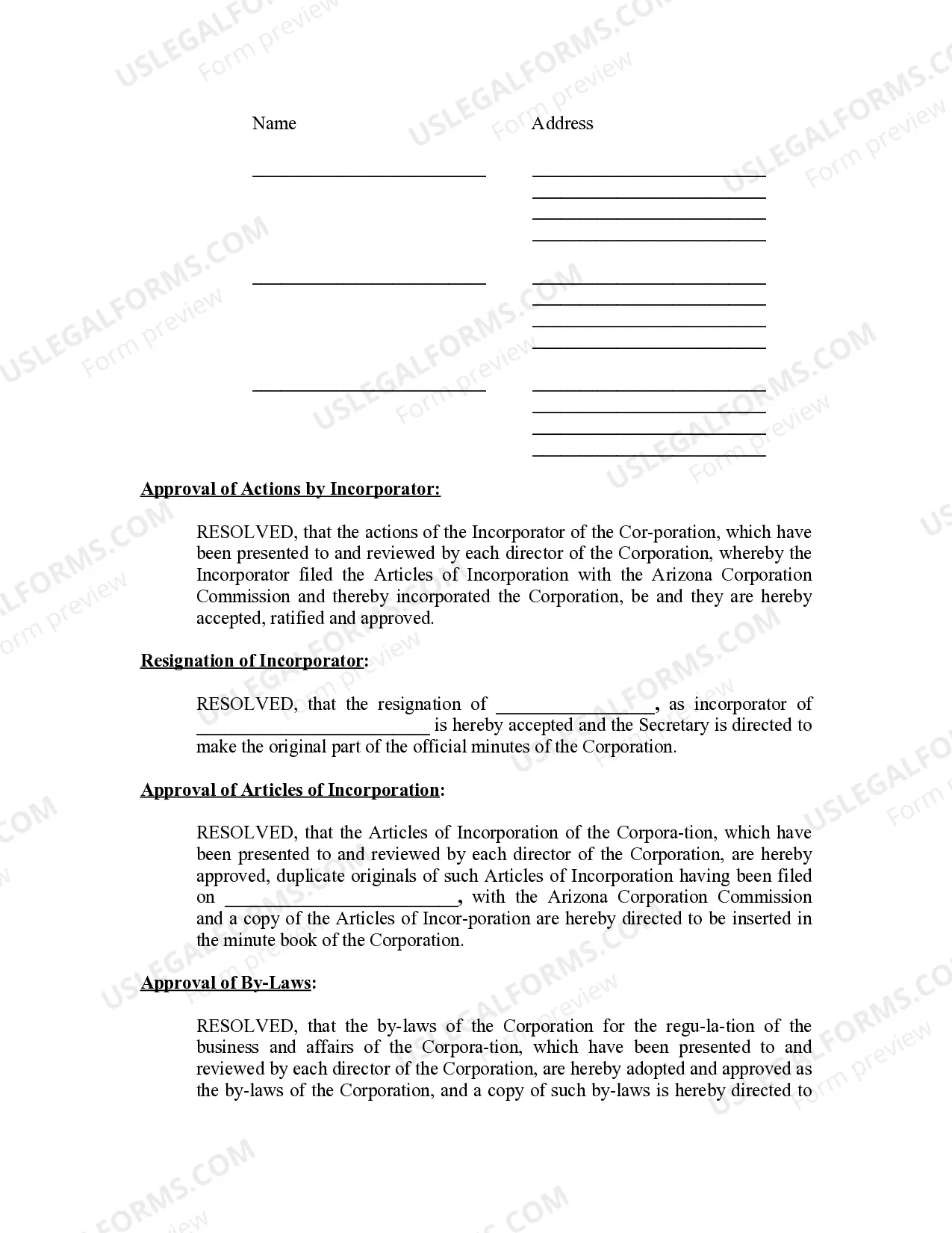 Preview Minutes for Organizational Meeting