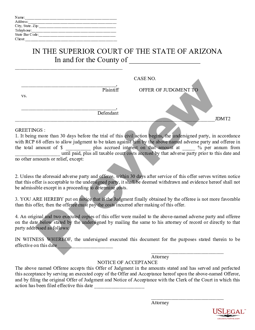 form Offer of Judgment to preview