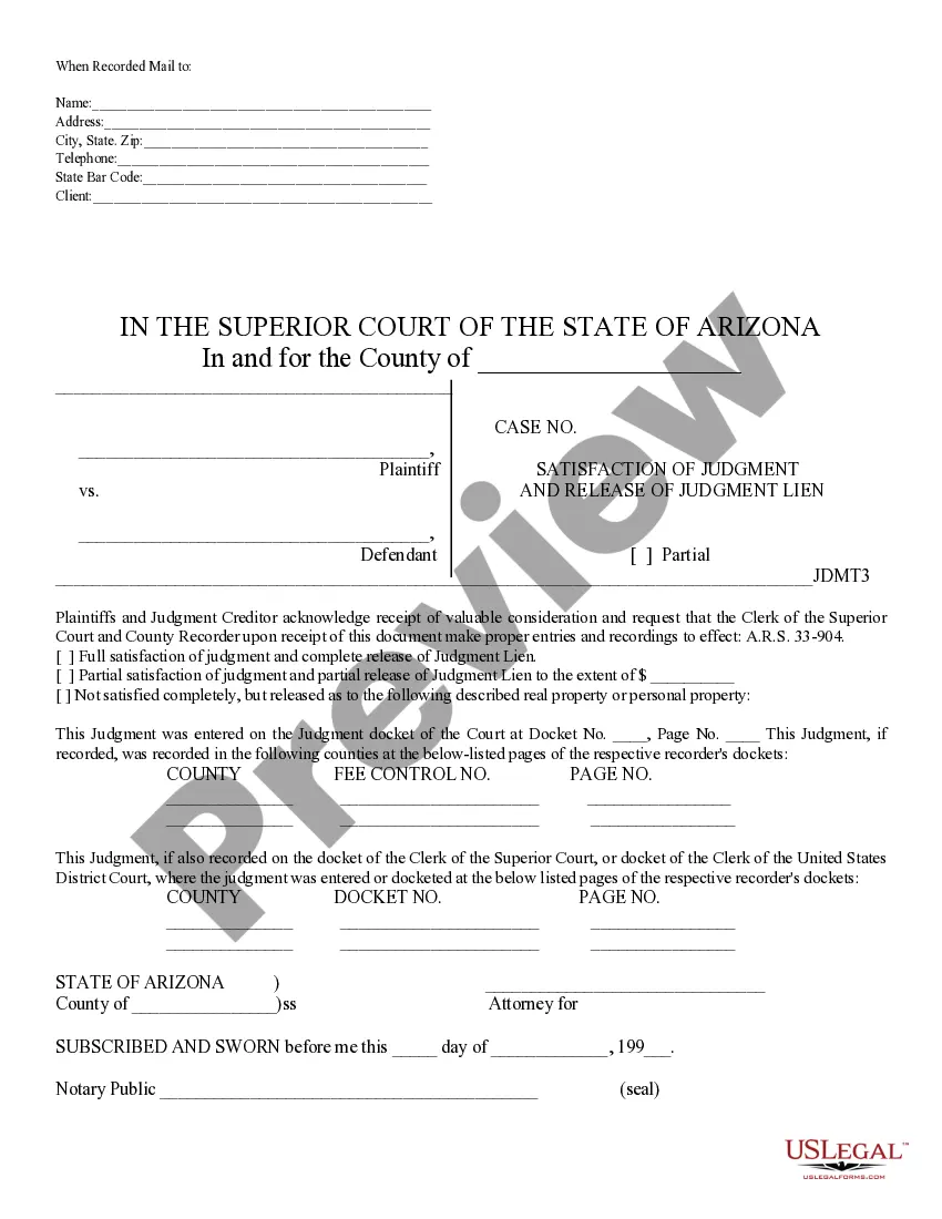 Get Satisfaction of Judgment and Release of Judgment Lien Preview Satisfaction of Judgment and Release of Judgment Lien