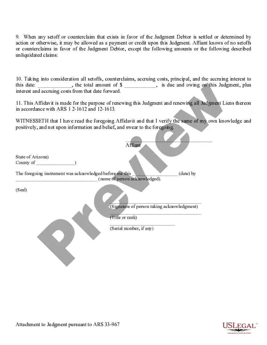 Preview Judgment Renewal Affidavit