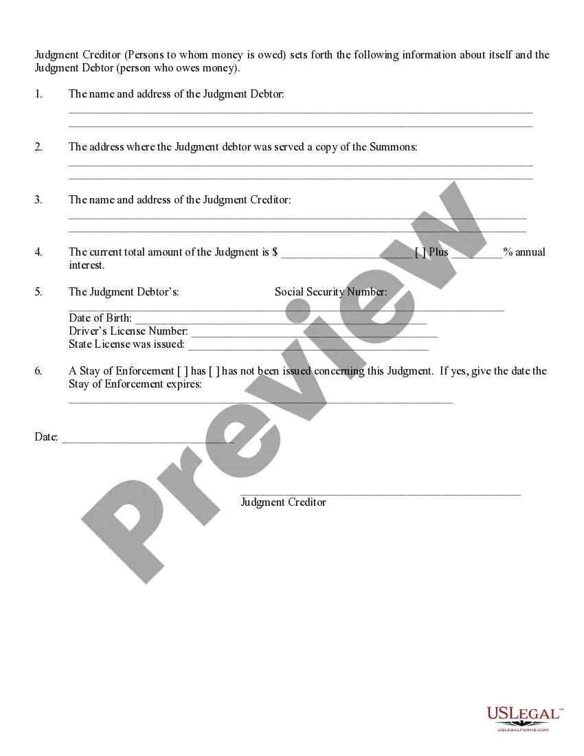 Preview Judgment Renewal Affidavit