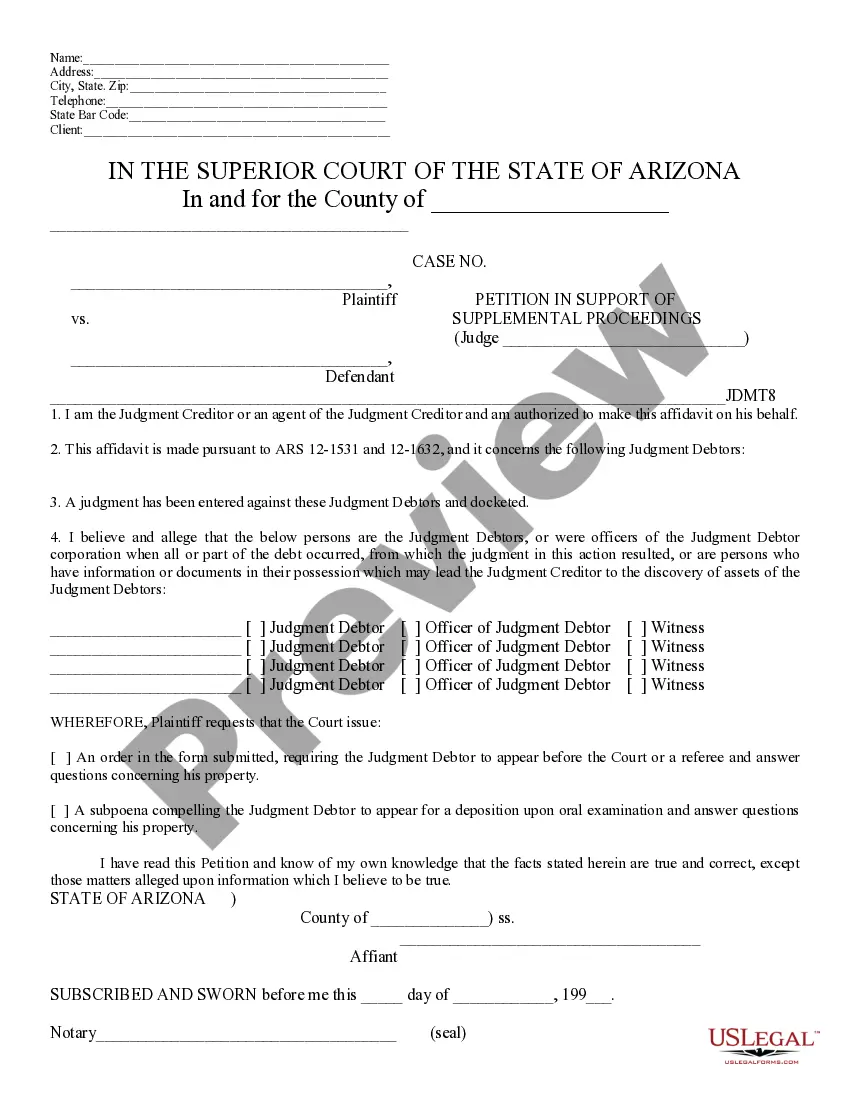 Get Petition in Support of Supplemental Proceedings Preview Petition in Support of Supplemental Proceedings