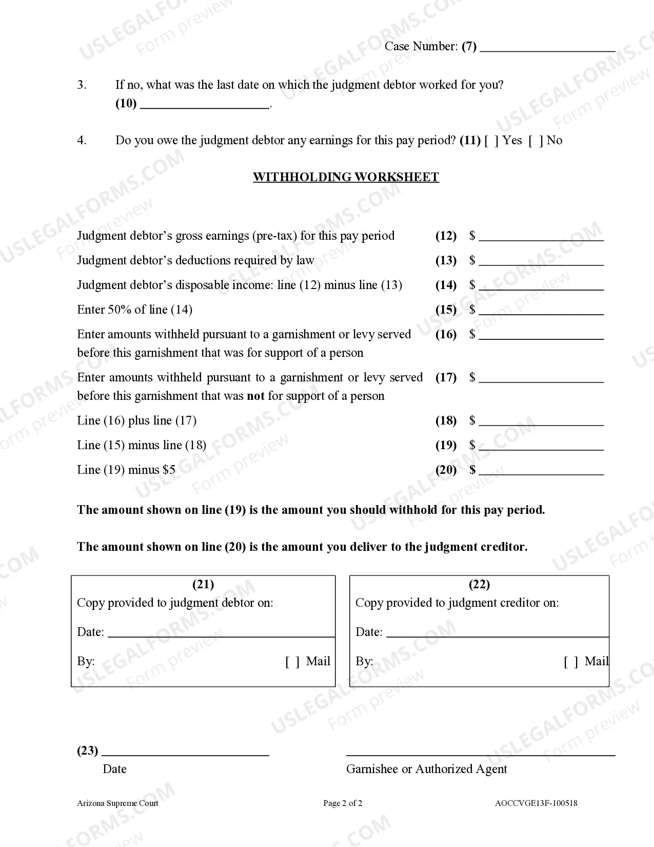 Preview Garnishee's Nonexempt Earnings Statement (Support Judgment)