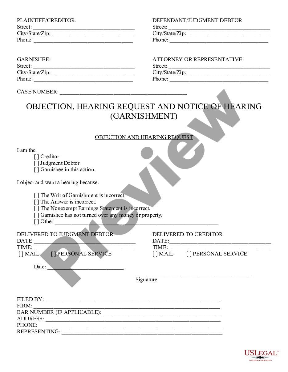 page 0 Objection, Request and Notice of Hearing preview