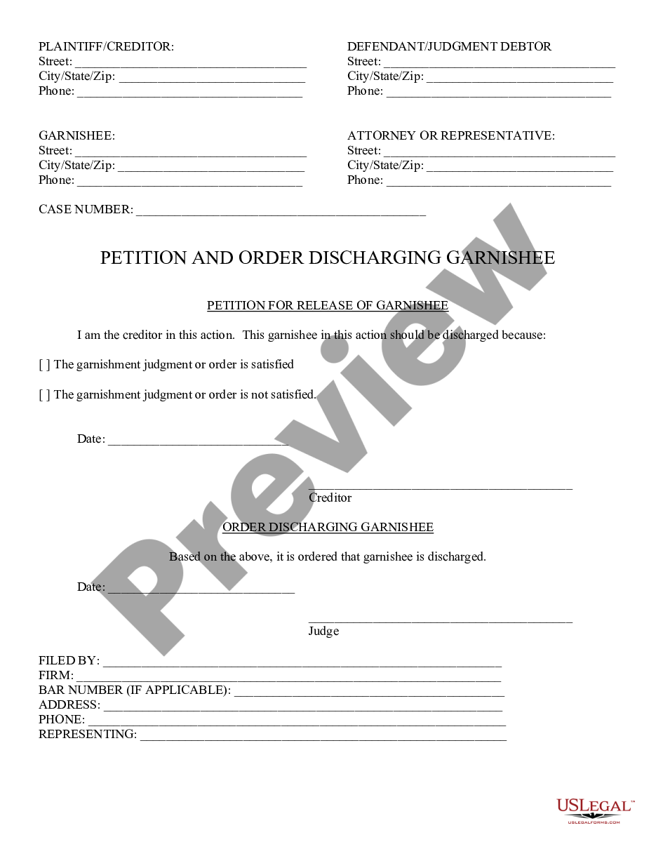 form Petition and Order for Discharge of Garnishee preview