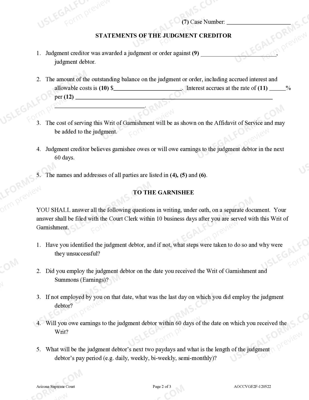 Preview Writ of Garnishment and Summons