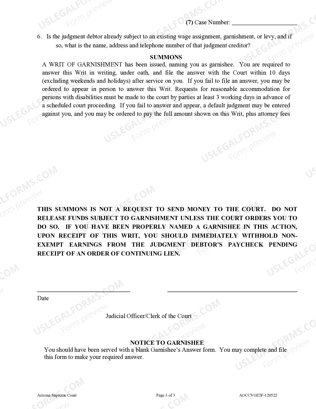 Preview Writ of Garnishment and Summons