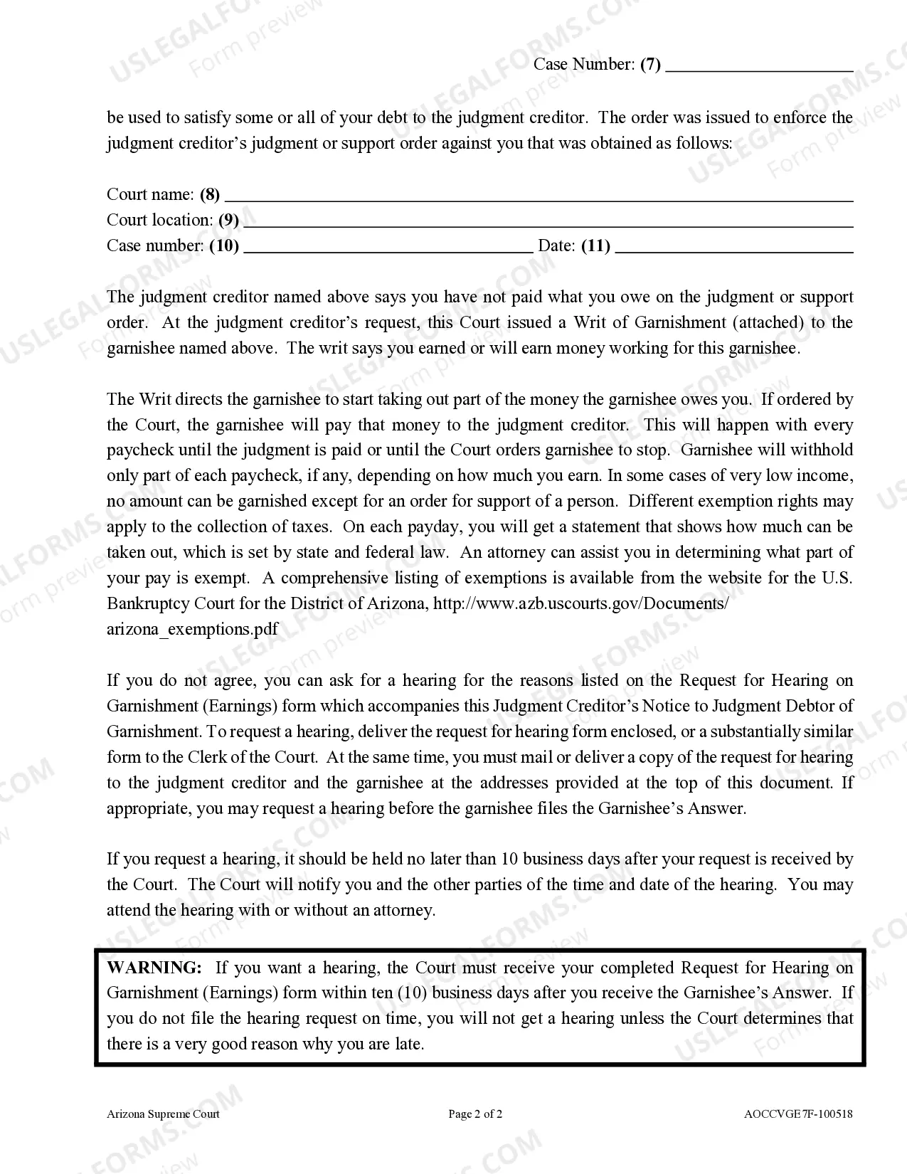 Preview 1st Notice to Judgment Debtor of Garnishment Earnings